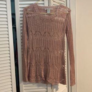Blush knit sweater with lace detailing